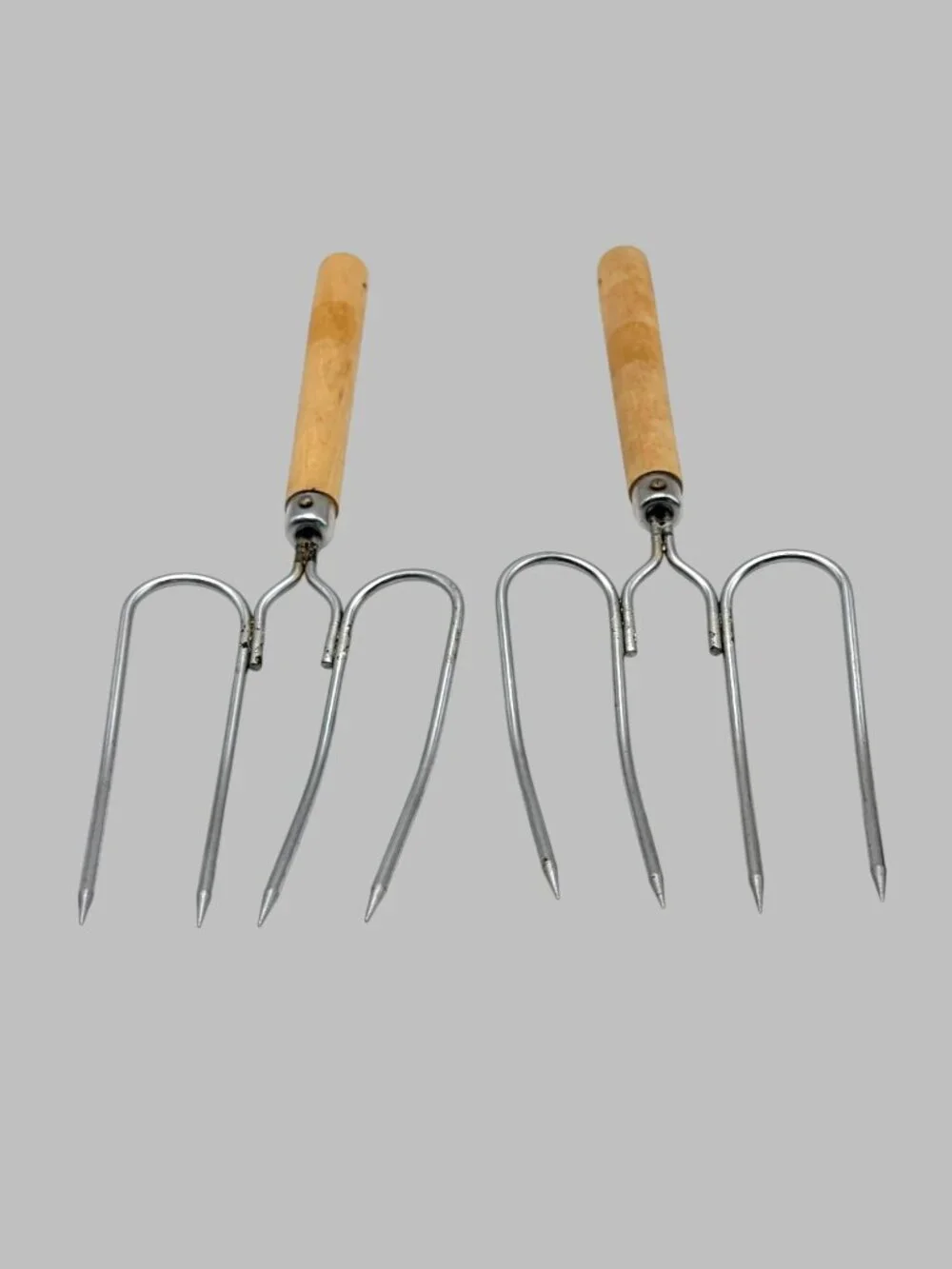 Vintage 2 Prong BBQ Meat Forks Set of 2 Wood Handle Barbecue Cooking Tools
